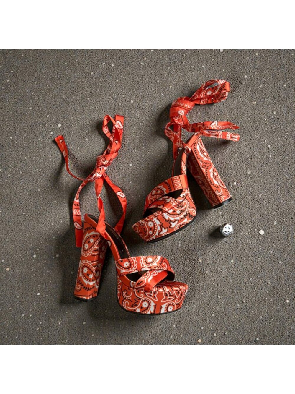 MATA Orange Bandana Lace Up Platform Heels Sandals Size 6 NEW NWOB